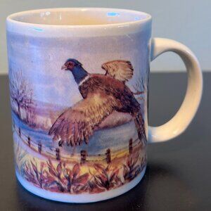 Vtg GIBSON HOUSEWARES Pheasant Country Landscape Farm Barn Wildlife Hunting Mug